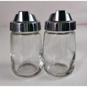 Vintage Federal Housewares Chrome Lids Clear Glass Salt & Pepper Shakers